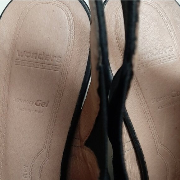 WONDERS Spain Memory Gel Peep-Toe Slingback Heels Black Leather Sz US 7.5 Eur 39 - Picture 7 of 16
